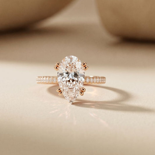 4.60CTW Pear Cut Lab Grown Diamond Serelisse Pavé Engagement Ring