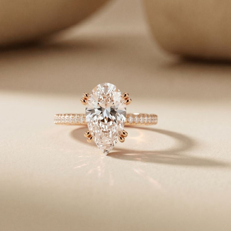 4.60CTW Pear Cut Lab Grown Diamond Serelisse Pavé Engagement Ring Rose Gold