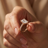 4.56CTW Radiant Lab Grown Diamond Celestique Duble Prong Ring Rose Gold