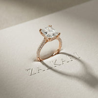 4.56CTW Radiant Lab Grown Diamond Celestique Duble Prong Ring Rose Gold