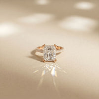 4.56CTW Radiant Lab Grown Diamond Celestique Duble Prong Ring Rose Gold