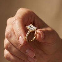 4.56CTW Radiant Lab Grown Diamond Celestique Duble Prong Ring Gold