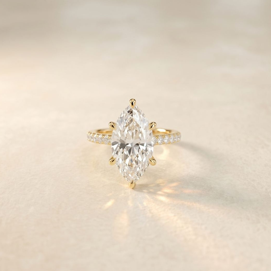 4.60CTW Marquise Lab Grown Diamond Solitaire Ring For Girls Gold