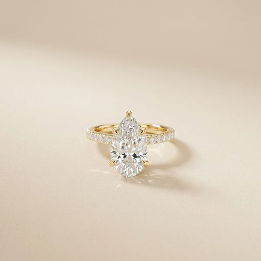 4.60CTW Pear Cut Lab Grown Diamond Evantelle Pavé Engagement Ring