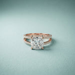 3.40CTW Cushion Cut Cathedral Pavé Lab Grown Diamond Engagement Ring For Women Rose Gold
