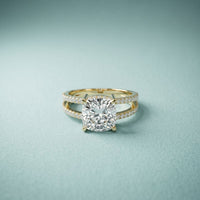 3.40CTW Cushion Cut Cathedral Pavé Lab Grown Diamond Engagement Ring For Women Gold
