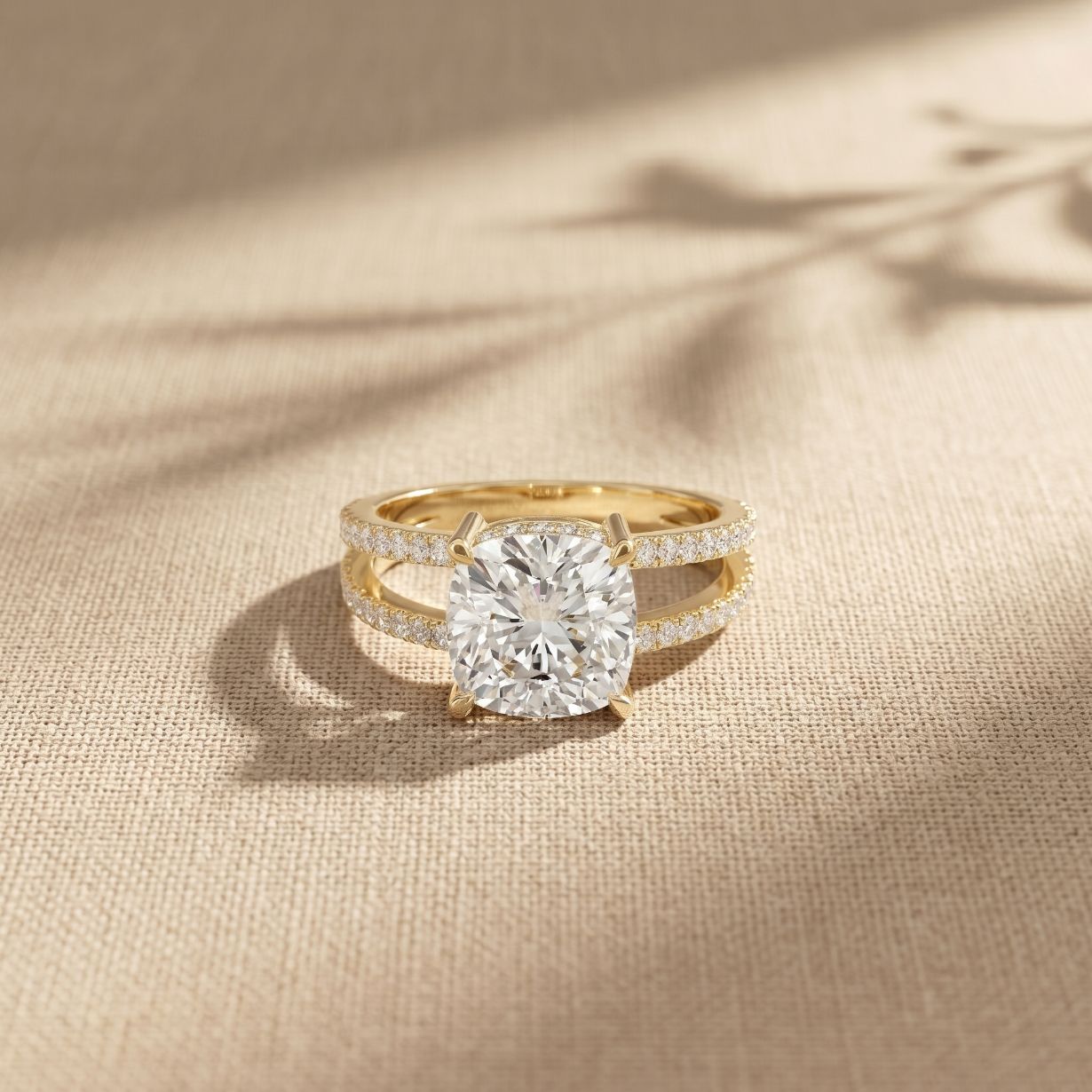 3.40CTW Cushion Cut Cathedral Pavé Lab Grown Diamond Engagement Ring For Women Gold