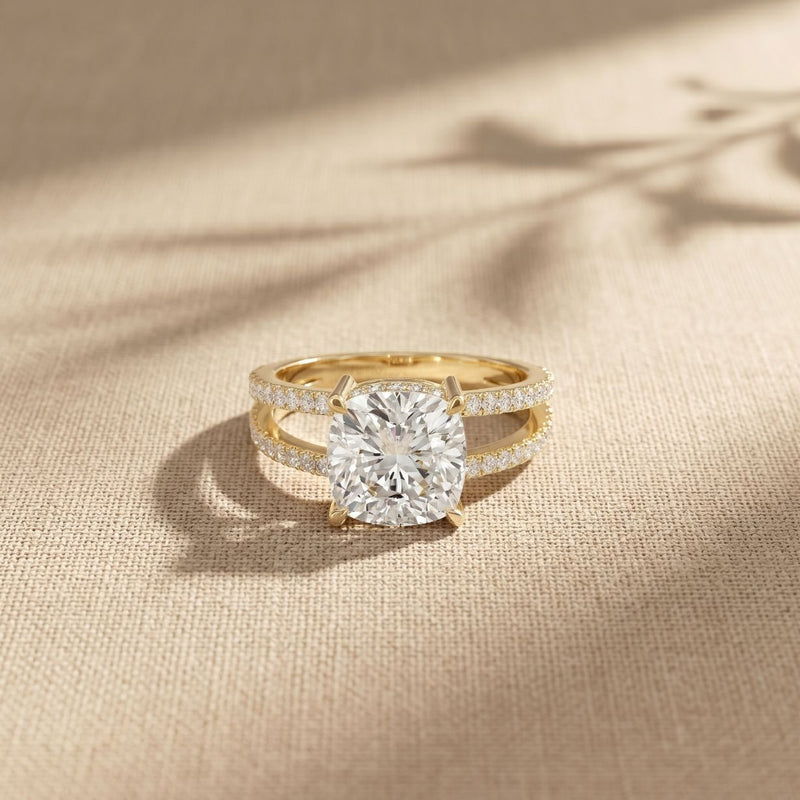 3.40CTW Cushion Cut Cathedral Pavé Lab Grown Diamond Engagement Ring For Women Gold