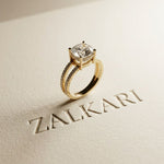 3.40CTW Cushion Cut Cathedral Pavé Lab Grown Diamond Engagement Ring For Women Gold