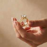 3.40CTW Cushion Cut Cathedral Pavé Lab Grown Diamond Engagement Ring For Women Gold