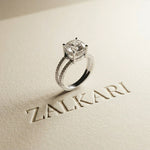 3.40CTW Cushion Cut Cathedral Pavé Lab Grown Diamond Engagement Ring For Women White