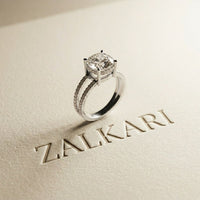 3.40CTW Cushion Cut Cathedral Pavé Lab Grown Diamond Engagement Ring For Women White