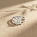 3.40CTW Cushion Cut Cathedral Pavé Lab Grown Diamond Engagement Ring For Women White