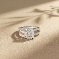 3.40CTW Cushion Cut Cathedral Pavé Lab Grown Diamond Engagement Ring For Women White