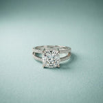 3.40CTW Cushion Cut Cathedral Pavé Lab Grown Diamond Engagement Ring For Women White