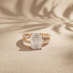 3.40CTW Emerald Cut Split Shank Pavé Lab Grown Diamond Engagement Ring For Women Rose Gold