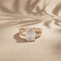3.40CTW Emerald Cut Split Shank Pavé Lab Grown Diamond Engagement Ring For Women Rose Gold
