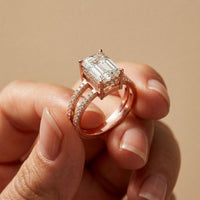 3.40CTW Emerald Cut Split Shank Pavé Lab Grown Diamond Engagement Ring For Women Rose Gold