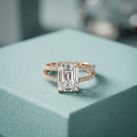 3.40CTW Emerald Cut Split Shank Pavé Lab Grown Diamond Engagement Ring For Women Rose Gold