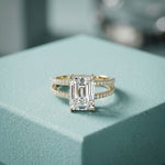 3.40CTW Emerald Cut Split Shank Pavé Lab Grown Diamond Engagement Ring For Women Gold