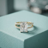 3.40CTW Emerald Cut Split Shank Pavé Lab Grown Diamond Engagement Ring For Women Gold
