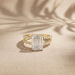 3.40CTW Emerald Cut Split Shank Pavé Lab Grown Diamond Engagement Ring For Women Gold