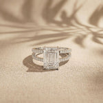 3.40CTW Emerald Cut Split Shank Pavé Lab Grown Diamond Engagement Ring For Women White