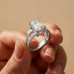 3.40CTW Emerald Cut Split Shank Pavé Lab Grown Diamond Engagement Ring For Women White