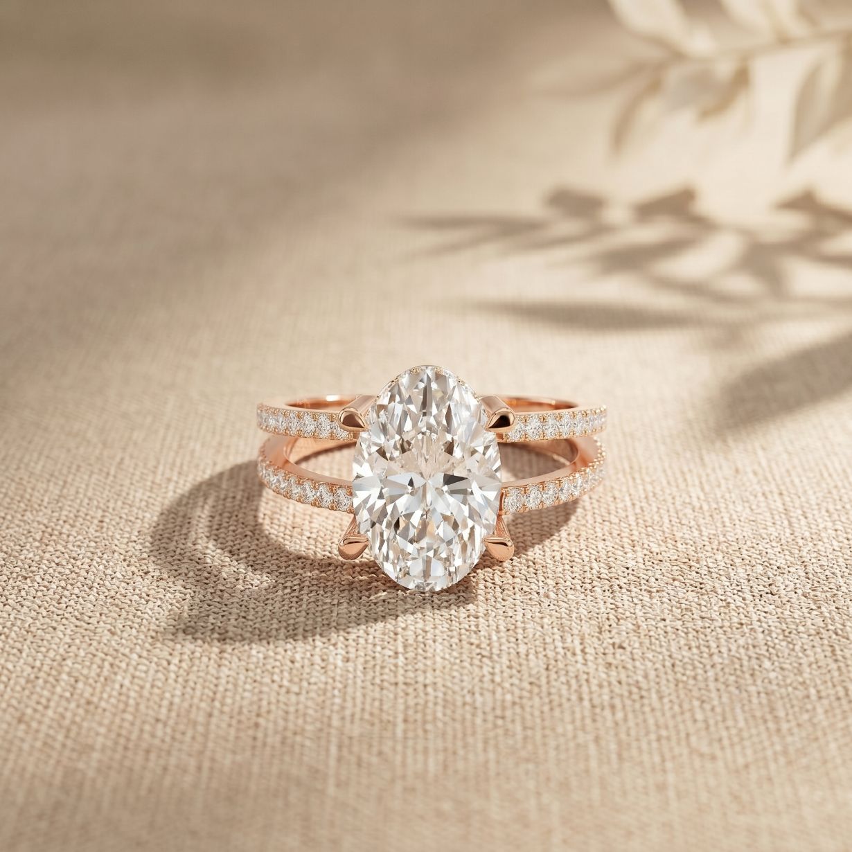 3.45CTW Oval Cut Elegant Double Row Lab Grown Diamond Engagement Ring For Women Rose Gold