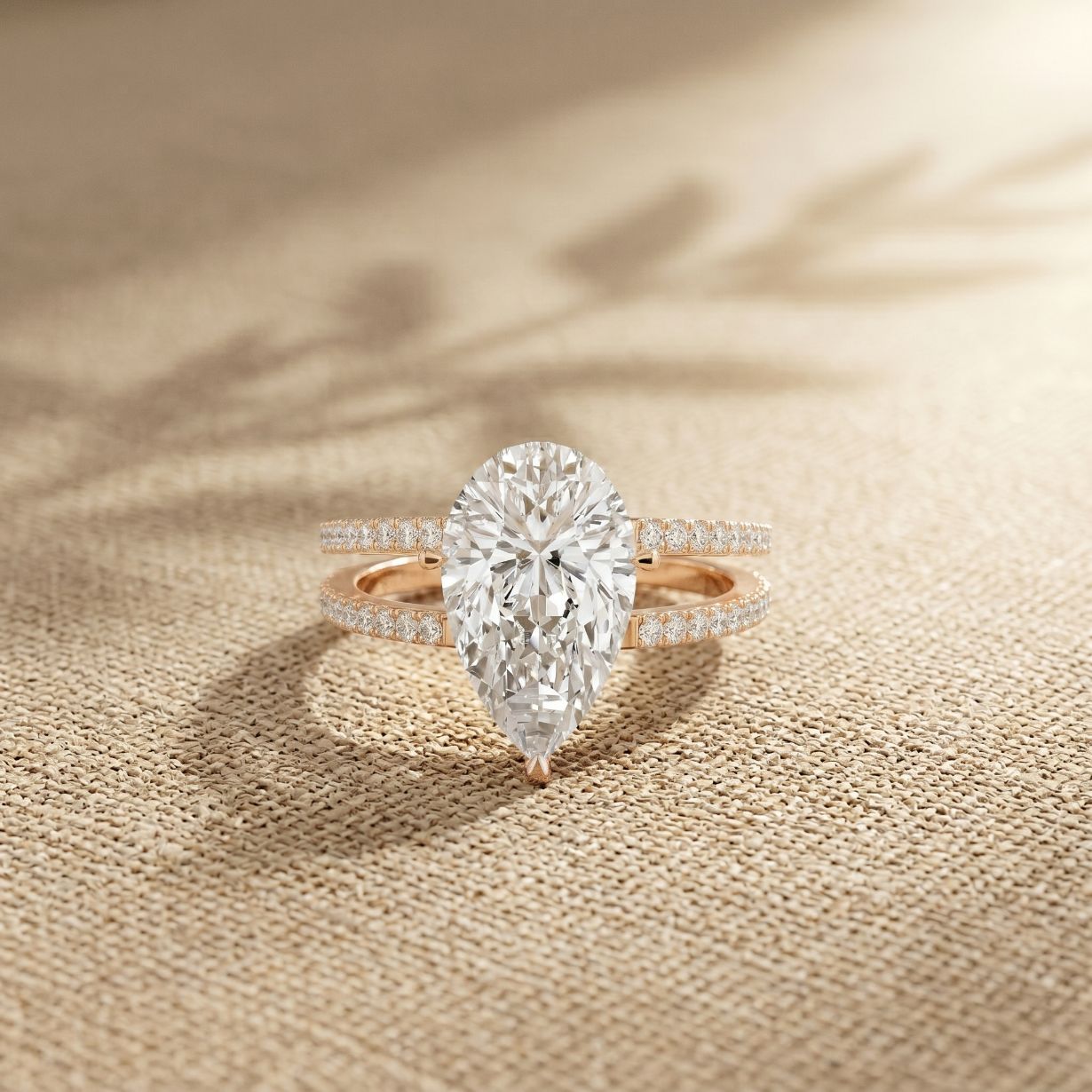 3.40CTW Pear Cut Floating Split Shank Lab Grown Diamond Engagement Ring For Women Rose Gold