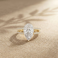 3.40CTW Pear Cut Floating Split Shank Lab Grown Diamond Engagement Ring For Women Gold