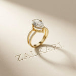 3.40CTW Pear Cut Floating Split Shank Lab Grown Diamond Engagement Ring For Women Gold