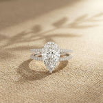 3.40CTW Pear Cut Floating Split Shank Lab Grown Diamond Engagement Ring For Women White