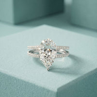 3.40CTW Pear Cut Floating Split Shank Lab Grown Diamond Engagement Ring For Women White