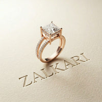 3.45CTW Princess Cut Contemporary Pavé Lab Grown Diamond Engagement Ring For Women Rose Gold