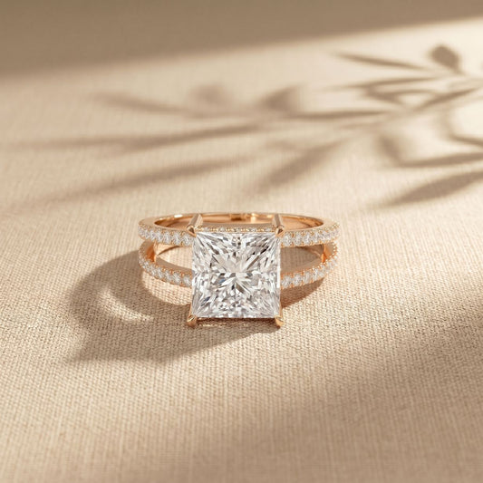 3.45CTW Princess Cut Contemporary Pavé Lab Grown Diamond Engagement Ring For Women Rose Gold