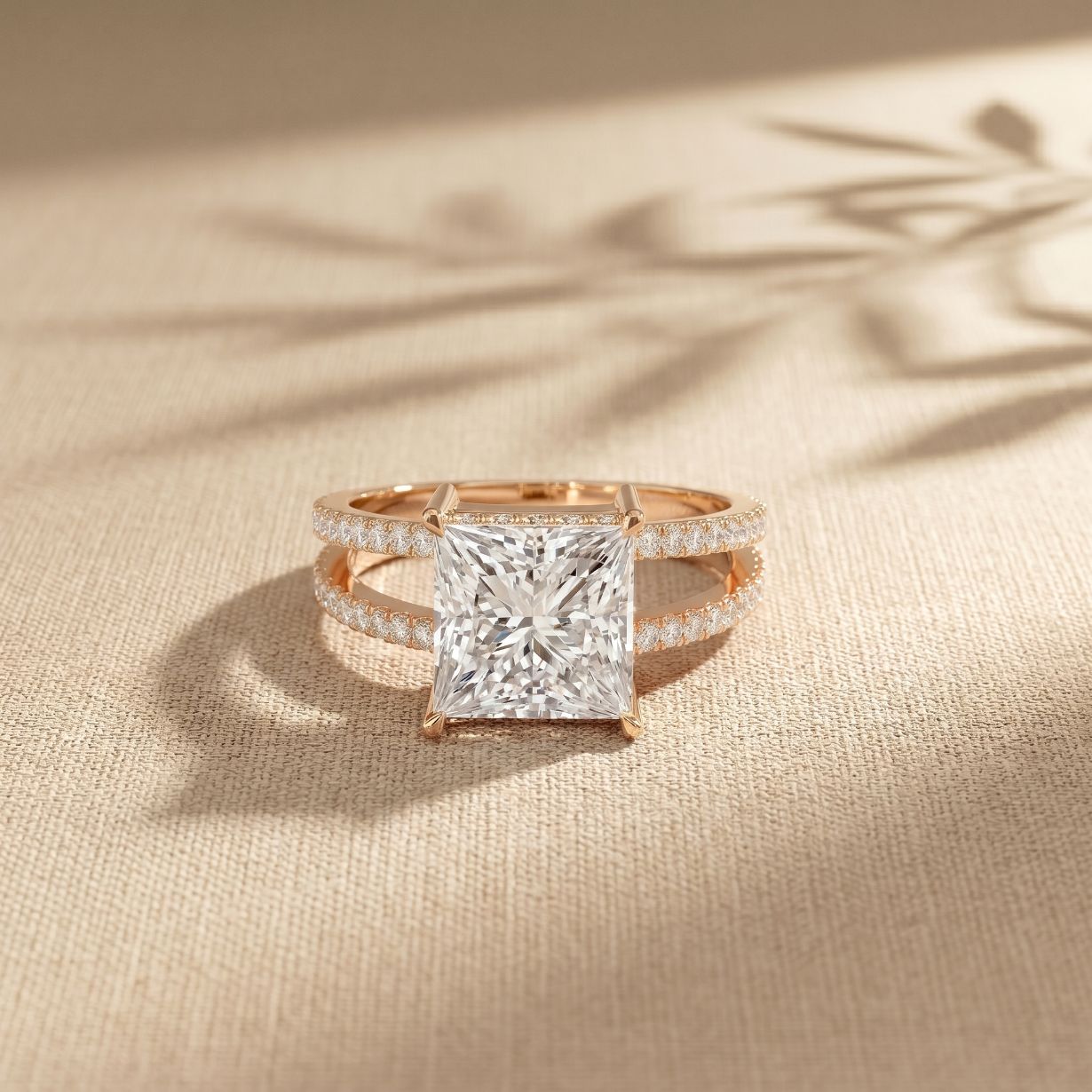 3.45CTW Princess Cut Contemporary Pavé Lab Grown Diamond Engagement Ring For Women Rose Gold
