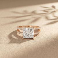 3.45CTW Princess Cut Contemporary Pavé Lab Grown Diamond Engagement Ring For Women Rose Gold