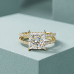3.45CTW Princess Cut Contemporary Pavé Lab Grown Diamond Engagement Ring For Women Gold
