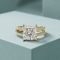 3.45CTW Princess Cut Contemporary Pavé Lab Grown Diamond Engagement Ring For Women Gold