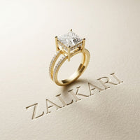 3.45CTW Princess Cut Contemporary Pavé Lab Grown Diamond Engagement Ring For Women Gold