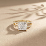 3.45CTW Princess Cut Contemporary Pavé Lab Grown Diamond Engagement Ring For Women Gold