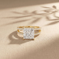 3.45CTW Princess Cut Contemporary Pavé Lab Grown Diamond Engagement Ring For Women Gold