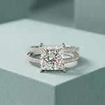 3.45CTW Princess Cut Contemporary Pavé Lab Grown Diamond Engagement Ring For Women White