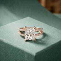 3.40CTW Radiant Cut Refined Split Shank Lab Grown Diamond Engagement Ring For Women Rose Gold