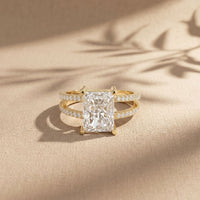 3.40CTW Radiant Cut Refined Split Shank Lab Grown Diamond Engagement Ring For Women Gold