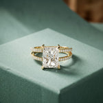 3.40CTW Radiant Cut Refined Split Shank Lab Grown Diamond Engagement Ring For Women Gold