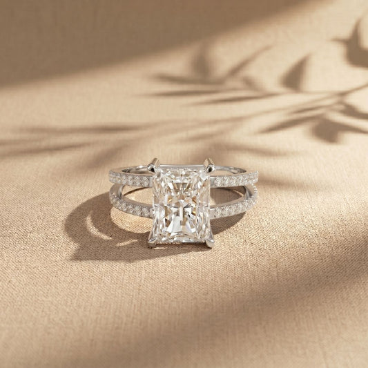 3.40CTW Radiant Cut Refined Split Shank Lab Grown Diamond Engagement Ring For Women White