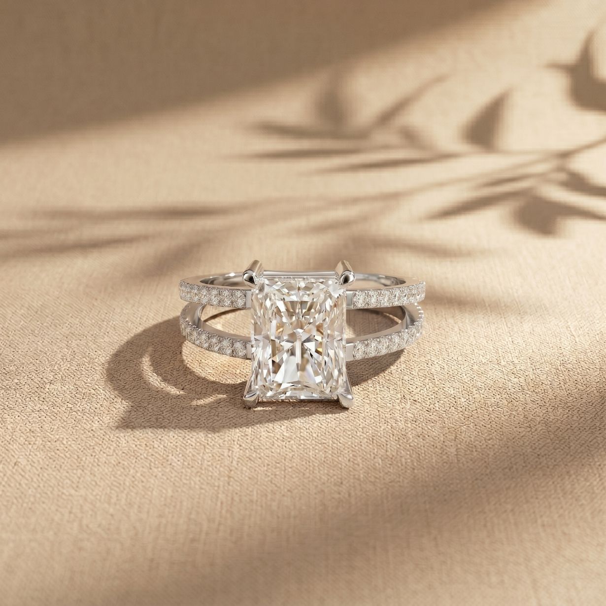 3.40CTW Radiant Cut Refined Split Shank Lab Grown Diamond Engagement Ring For Women White