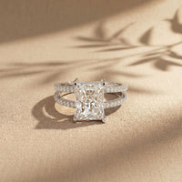 3.40CTW Radiant Cut Refined Split Shank Lab Grown Diamond Engagement Ring For Women White